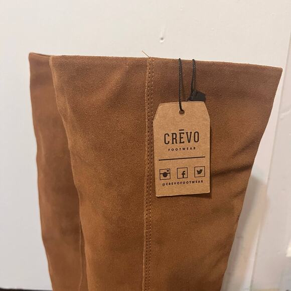 Crevo Atty Knee High Boots Women Size 6 Brown Suede Leather Boho Chic Block Heel - Picture 3 of 11